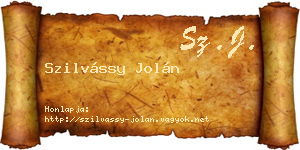 Szilvássy Jolán névjegykártya
